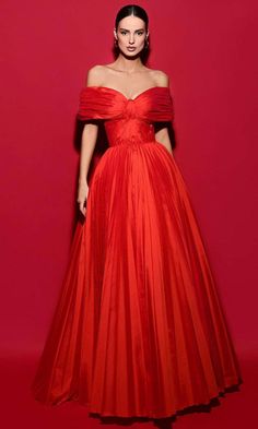 Tarik Ediz 53128 - Off Shoulder A-Line Evening Gown Ball Gown Silhouette, Gowns Wedding Guest, Vienna Ball Gown, Red Dress Runway, Western Gowns, Red Wedding Gowns, Tarik Ediz Dresses, Beautiful Evening Gowns, Tarik Ediz