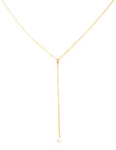 Material: Gold filled Length: 14" chain with a 1.5" extender and 2" drop with a pearl end Made by hand in Southern California Formal Long Drop Necklaces With Delicate Chain, Formal Long Drop Necklace With Delicate Chain, Formal Long Drop Chain Necklace, Pearl Pendant Lariat Necklace, Formal Chain Necklace With Teardrop Pendant And Adjustable Chain, Formal Teardrop Chain Necklace With Adjustable Chain, Formal Drop Lariat Necklace With Adjustable Chain, Formal Long Drop Lariat Necklace With Adjustable Chain, Adjustable Y-shape Lariat Necklace