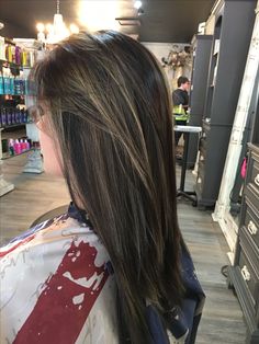 2000s Highlights Hair Brown, Partial Highlights Black Hair, Micro Highlights On Dark Hair, Mocha Color Hair, Simple Prom Hair, Hairstyles For Layered Hair