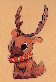 a drawing of a deer wearing a red collar