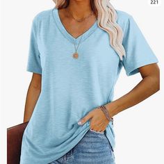 Baby Blue Shirt. Brand New. Paid 23.00 Large But Fits Like A Small. Womens Tops Casual, Plain Tee Shirts, Tops For Women Casual, V Neck T Shirts, Hippie T Shirts, Casual Tunics, Casual Summer Tops, Tops Casual, Women Tunic Tops