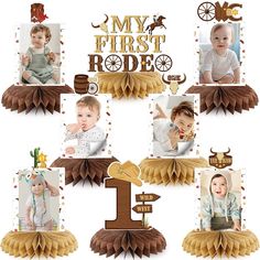 a collage of baby pictures with the first rodeo