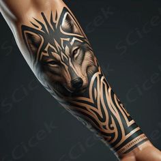 Latest Tribal Wolf Tattoo Designs Wolf Tattoo On Arm Men, Wolf Tattoos Men Sleeve, Wolf Sleeve Tattoos For Guys, Tatoos Men Ideas Hand, Tattoo Ideas 2024, Wolves Tattoo Men, Tattoo Arm Sleeve Mens, Tattoo Wolf Men, Wolf Design Tattoo