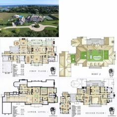 an aerial view of the house and floor plans