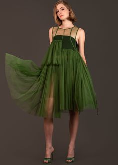 Layered Tulle Tank Overlay - Kate Hewko Kate Hewko, Summer Tulle Mini Dress With Sheer Bodice, Sheer Sleeveless Tulle Dress, Tulle Overlay Dress, Chic Tulle Mesh Mini Dress, Green Sheer Tulle Dress, Sheer Green Dress, Graphic Jackets, Studded Denim Jacket