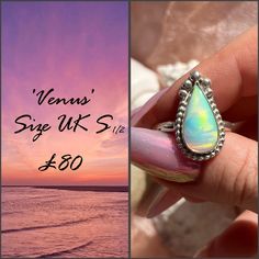 The Venus Collection 🐚 Size UK S½ This beautifully handmade sterling silver ring is adorned with a stunning artificial Aurora opal which contains a plethora of colours.  The collection is inspired by the renaissance art movement, gorgeous pearlescent shells and the sunny mediterranean landscape. Silver Teardrop Opal Ring Gift, Silver Teardrop Opal Ring In Sterling Silver, Handmade Silver Opal Teardrop Ring, Handmade Silver Teardrop Opal Ring, Teardrop Opal Ring As A Gift, Unique Handmade Iridescent Opal Ring, Spiritual Opal Ring Gift, Ethiopian Opal Ring As Gift, Unique Hallmarked Sterling Silver Opal Ring