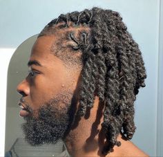 Dreads Inspo Men, Plaited Dreadlocks Styles, Male Retwist Styles, Loc Styles Half Up Half Down Barrel Twist, Full Head Of Locs Men, Half Up Half Down Barrel Twist Locs Men, Barrel Twist Into Two Strand, Unique Loc Styles For Men, Barrel Rolls On Locs Men