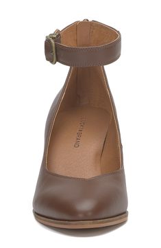 A cushioned footbed brings casual comfort to an ankle-strap leather pump featuring a low stacked block heel and almond toe silhouette. 2 1/2" heel Adjustable ankle strap, back zip closure Leather upper/synthetic lining and sole Imported Workwear Heels With Ankle Strap And Heel Tab, Medium Width Ankle Strap Block Heels For Fall, Standard Width Ankle Strap Block Heels For Fall, Leather Ankle Strap Block Heels For Fall, Leather Block Heels With Ankle Strap For Fall, Fall Leather Block Heels With Ankle Strap, Ankle Strap Block Heels For Work, Ankle Strap Pumps, Flip Flop Slippers