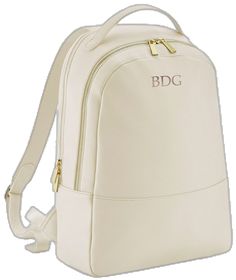 Classic Backpack As Gift, Classic Beige Backpack Bag, Classic Beige Backpack With Zipper Closure, White Backpack With Adjustable Strap As Gift, Cream Bags With Zipper Closure As Gifts, White Standard Backpack For Gift, Rectangular Cream Backpack For School, Cream Backpack With Zipper Closure, Classic Cream Bag For Gift