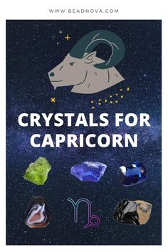 crystals for capricorn with the zodiac sign and stars in the sky behind it