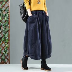 Plus Size - Elastic Waist Calf Length Spring Corduroy Skirt – BUYKUD Sundress Casual, Maxi Rok, Yellow Skirt, Elastic Waist Skirt, Purple Skirt, Skirt Maxi, Corduroy Skirt, Linnet, Retro Women