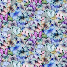 many different colored butterflies on a blue background