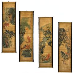 4PCS/Set Wall Scroll Hanging Painting Decor Koi Fish Flower Fengshui, Ancient Paintings Asia Traditional Art, Attract Wealth Four Seasons Winston Porter | Winston Porter 4-Piece Large Chinese Classic Art Wall Scroll Paintings For Room Decor Paper | 56.80 " H X 14.2" W | Wayfair | Home Decor Chinese Wall Decoration, Paintings For Room Decor, Japanese Art Traditional, Paintings For Room, Room Decor Paper, Chinese Painting Traditional, Maroon Walls, Modern Art Pictures, Minimalist Picture Frames