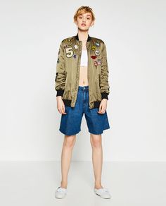 ZARA - PROMOTIONS - OVERSIZED BOMBER JACKET WITH PATCHES Mens Footwear, Dark Outfits, Bomber Jackets, Zara Woman, Zara United States, Online Sales, Zara Women, Online Womens Clothing