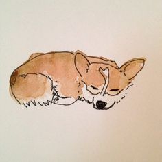 a drawing of a dog sleeping on the ground