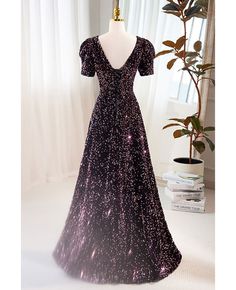 Get 10% off now! Buy modest vneck sparkly sequined purple prom dress with short sleeves at cheap price online. Free stable shipping and pro custom service since 2009. Prom Dress With Short Sleeves, Sparkly Prom Dress, Purple Prom, Purple Prom Dress, Dress With Short Sleeves, Formal Party, Style Dresses, Lovely Dresses, Purple Dress