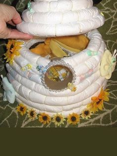 a diaper cake made to look like it is stacked on top of each other