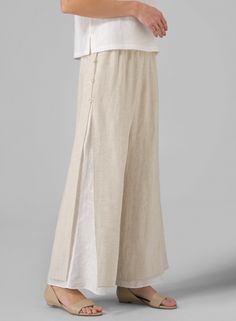 Linen Double Layers Pants With Sea Shell Button Clothes For Women Over 60, How To Wear Culottes, Miss Me Outfits, Linen Long Sleeve Top, Vivid Linen, Womens Trendy Dresses, Future Clothes, Fashion Attire, Desi Fashion