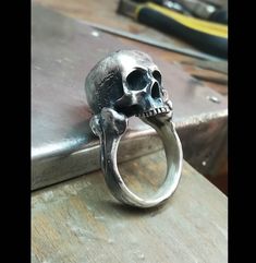 Skull Ring Sterling Silver Skull Ring Bone Band ALL SIZES | Etsy Sterling Silver Skull Ring Engraved, Sterling Silver Skull Ring With Engraving, Sterling Silver Engraved Skull Ring, Gothic Sterling Silver Skull Ring, Gothic Sterling Silver Rings With Skull Print, Gothic Hand Cast Sterling Silver Skull Ring, Halloween Skull Promise Ring, Hand Cast Gothic Skull Ring In Sterling Silver, Hand Cast Skull Ring Gift