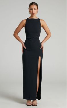 Elegant Sleeveless Dress With Side Slits For Party, Sleek Fitted Dresses For Black-tie Events, Fitted Black Sleeveless Dress With Side Slits, Elegant Sleeveless Dress With Side Slits For Night Out, Fitted Sleeveless Dress With Side Slits For Night Out, Elegant Maxi Length Bodycon Sleeveless Dress, Elegant Sleeveless Midi Dress For Black-tie Events, Elegant Sleeveless Formal Dress, Sleek Sleeveless Dress For Black-tie Events