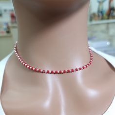 A Stunning red crystal choker necklace For everyday  D E T A I L S: sterling silver 925 handmade, Crystal beaded  We Beautifully package every item in a jewelry gift box, FREE of charge! for more gift and jewlary- https://www.etsy.com/il-en/shop/IrisGallerys?ref=search_shop_redirect For any question feel free to send us a message Red Tiny Beads Choker Jewelry, Red Beaded Choker Jewelry, Silver Beads Choker Jewelry Gift, Red Choker With Tiny Beads, Red Necklaces With Silver Beads, Red Choker Necklace For Gift, Red Beaded Choker Necklace As Gift, Red Beaded Choker Necklace For Gift, Faceted Beads Crystal Necklace Gift