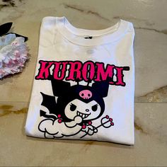 Brand New Kuromi Cropped Tee White Kawaii Crew Neck Top, Kawaii White Tops For Streetwear, White Kawaii Tops With Graphic Print, White Kawaii Top With Graphic Print, Kuromi T Shirt, Oc Outfits, Alt Clothes, Cropped Tee, Crop Tee