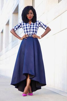 Maxi Rok, Chique Outfits, Full Skirts, Gingham Shirt, Skirt Style, Sarah Jessica Parker