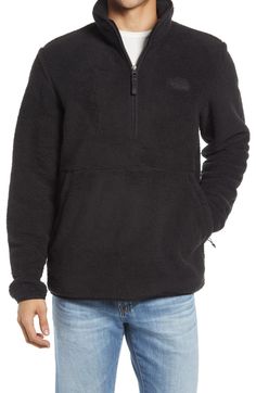 The North Face L82111 Men's Black Dunraven Sherpa 1/4 Zip Top Size XXL Details & Care Half-zip closure Stand collar Elastic cuffs Zip kangaroo pocket Zip-in-compatible Water-resistant Partially lined 100% recycled polyester Machine wash, tumble dry Imported Syx Face Style, Mens Fleece, Zip Top, 1/4 Zip, Fleece Jacket, Stand Collar