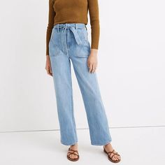 Madewell X Warm Highrise Wideleg Jeans With Waist Tiesuper Cute Sold Out Collaboration, Flattering Fit, Never Worn, New With Tags. Mint Green Jeans, Vintage Wash Jeans, Leopard Jeans, American Eagle Mom Jeans, Maurices Jeans, Green Jeans, Raw Hem Jeans, High Rise Mom Jeans, Striped Jeans