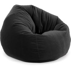 a black bean bag chair sitting on top of a white floor