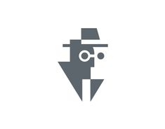 a man with a hat and glasses on his face is shown in this black and white logo