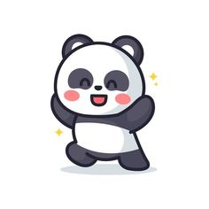 a panda bear with its arms in the air, smiling and holding it's paws up