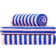 two blue and white towels folded on top of each other