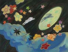 an artistic painting with stars and moon in the sky