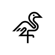 a black and white flamingo logo on a white background