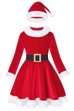 PRICES MAY VARY. ★Christmas dress is soft,comfortable and premium velvet fabric. ★Includes Christmas red dress with belt and Santa hat,long sleeves,neckline and hem decorated with white fluffy fur, making your daughter charming on the party. ★Red Santa Claus suit comes in different kids size,4-5T, 6-7 Years,8-9 Years,9-10 Years. ★Hidden zipper at back,easy to put on,wear this Santa Claus costume, your little princess looks like a real Santa Claus, perfect costumes props for Christmas. ★Great for Red Dress Christmas, Mrs Claus Costume, Mrs Claus Outfit, Christmas Dress Outfit, Kids Christmas Dress, Holiday Outfits Christmas, Santa Dress, Trendy Christmas Outfits, Red Christmas Dress