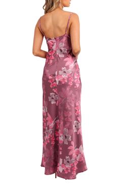 Delightful allover blooms romance this rich satiny slipdress designed with slender adjustable straps and a perfectly draped skirt. Hidden back-zip closure Scoop neck Adjustable straps Lined 100% polyester Hand wash, dry flat Imported Floral Print Slip Dress With Spaghetti Straps For Evening, Spring Pink Satin Slip Dress, Floral Print Satin Slip Dress With Spaghetti Straps, Satin Slip Dress With Floral Print And Spaghetti Straps, Evening Satin Slip Dress With Floral Print, Satin Sleeveless Slip Dress With Floral Print, Sleeveless Satin Slip Dress With Floral Print, Elegant Floral Print Satin Slip Dress, Elegant Satin Slip Dress With Floral Print