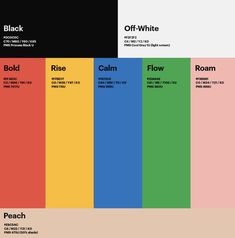 the color scheme for an off - white poster is shown in black, red, yellow, and green