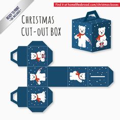 the christmas cut - out box is designed to look like a bear with a scarf on