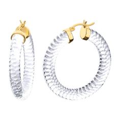 Clear Cable Hoops - Gold & Honey Luxury Clear Earrings For Party, Luxury Unique Clear Jewelry, Cheap Clear Pierced Earrings, Cheap Small Hoop Clear Jewelry, Cheap Clear Earrings, Luxury Clear Jewelry, Luxury Clear Lucite Jewelry, Clear Jewelry, Lucite Jewelry