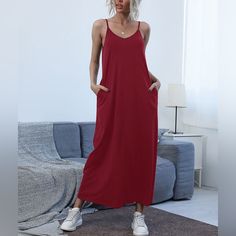 Nwt Slant Pocket Solid Cami Dress With Pockets. Burgundy. Spaghetti Straps. Loose Fit. Slight Stretch. 95% Poly, 5% Elastane. Size ~ M/6 Bust ~ 36.2” Waist ~ 38.2” Hip ~ 43.7” Length ~ 42.7” Casual Red Maxi Dress With Pockets, Red Maxi Dresses With Pockets, Red Maxi Dress With Pockets, Red Dress With Pockets For Day Out, Red Summer Maxi Dress With Pockets, Summer Red Maxi Dress With Pockets, Zara Short Dress, Coachella Dress, Cami Maxi Dress