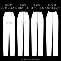 four different pants with the same length and width for each person's body, from front to back