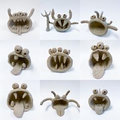 six different sculptures made to look like monsters