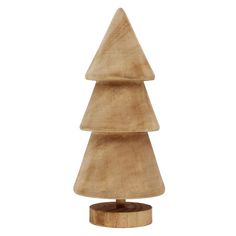 a small wooden christmas tree on a white background