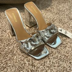 Size 6.5 Never Worn Trendy Silver Heels With 4-inch Heel, Trendy Silver Synthetic Heels, Silver Heels, Shoes Women Heels, Shoes Heels, Size 6, Women Shoes, Heels, Fast Delivery