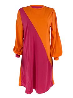 Material: Venetian. 70-80% polyester & spandex.Feature: Color block. patchwork. lantern sleeve. long sleeve. round neck. bodycon. mini dresses.Style: Casual