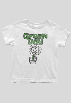 Must Have item for any Little Rocker! An officially licensed Tee featuring the Green Day 'Flower Pot' design motif. Soft-style cotton toddler's tee featuring short sleeves and crew neck collar from 12 months through 5 years old. This high quality Tee is available in a white colourway. Flower T Shirt, Pot Design, Flower Pot Design, T Shirt Flowers, Pot Designs, Classic Kids, Flower Shirt