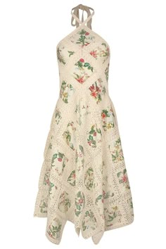 OSCAR DE LA RENTA-Halter Floral Midi Dress- Luxury Lace Midi Dress With Floral Embroidery, Luxury White Floral Midi Dress, Infinity Dress Patterns, Oscar De La Renta Wedding Dress Vintage, Luxury Off-shoulder Floral Midi Dress, Clothing Aesthetics, Glamorous Gowns, Gown Sewing Pattern, Oscar De La Renta Embroidered Dress