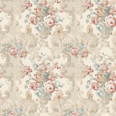 an old fashioned wallpaper with pink and blue flowers