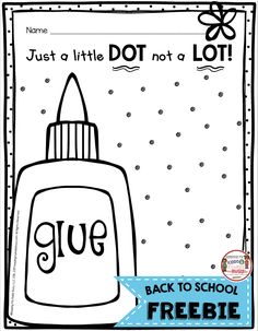 the back to school freebie coloring page is shown with an image of a bottle of glue